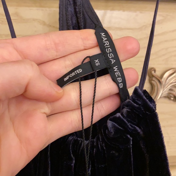 NWT Marissa Webb Blue silk Everleigh velvet ruffle strappy holiday mini dress - Picture 11 of 16